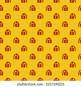 Seamless pattern opened valentine gift box on yellow background. Flat design vector. Eps 10.