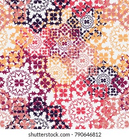 Seamless pattern of openwork colored napkins arranged arbitrarily. Vector Illustration