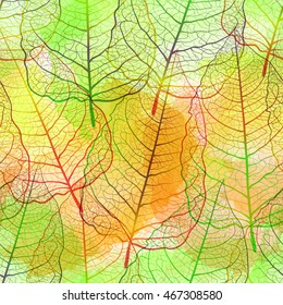 Seamless pattern with openwork leaves. Handmade autumn background. Vector EPS10	
