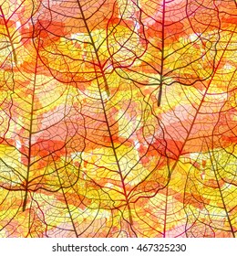 Seamless pattern with openwork leaves. Handmade autumn background. Vector EPS10