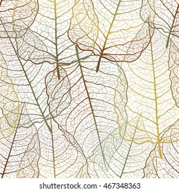 Seamless pattern with openwork leaves. Handmade autumn background. Vector EPS10