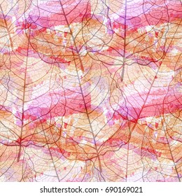 Seamless pattern with openwork leaves. Handmade autumn background. Vector illustration
