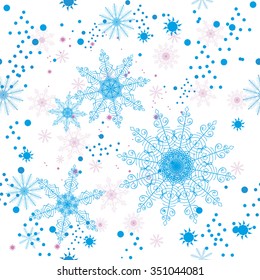 Seamless pattern with openwork snowflakes on a white background. For greeting card, greeting cards, wrapping paper, gift packaging, napkins.