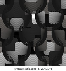 Seamless pattern. Openwork translucent sphere. Rounded squares. The background image for women and children. Black, gray, white.