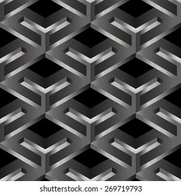 Seamless pattern with optical illusion effect light gray, black, dark black, geometric pattern, impossible figure
