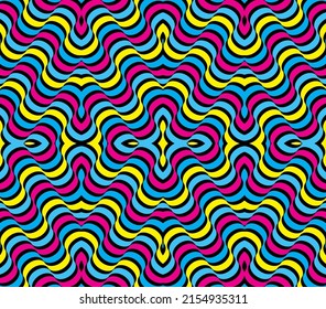 Seamless pattern with optical illusion. Simple graphic design. Abstract dynamic template with wavy curved ribbons. 3d vector illustration for banner, flyer, poster, cover or brochure.