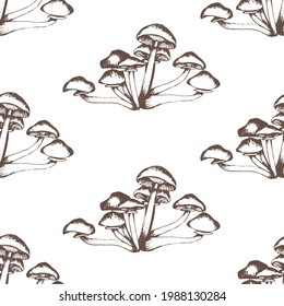 Seamless pattern. Opyat mushrooms on a white background. Hand-painted