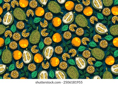 seamless pattern orane and durian vector drawing