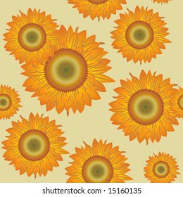 Seamless pattern with orange abstract sunflowers (can be repeated and scaled in any size)