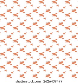 Seamless Pattern of Orange Ant Silhouettes on White Background