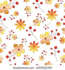 seamless pattern with orange autumn leaves and flowers - autumn theme 