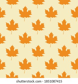 Seamless Pattern with Orange Autumn Maple Leaves. Vector Illustration. Autumn Design Collection, Backgrounds Flat style