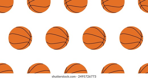 Seamless pattern with orange basketball balls on a white background, sports games, inventory for sportsmen