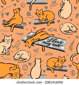 seamless pattern orange and beige cats vector