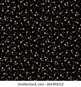 Seamless pattern in orange and beige colors on a black background. Cute vector Floral pattern in the small flower.