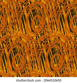 Seamless pattern orange black abstract hand drawn, abstract circle flourish vector illustration
