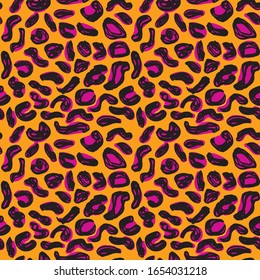Diseño sin manchas de piel de leopardo rosa negro naranja, líneas simples abstractas de color escandinavo de fondo textura gruesa. tendencia de la temporada. Se puede utilizar para telas de envoltura de regalo, papel tapiz. Vector 