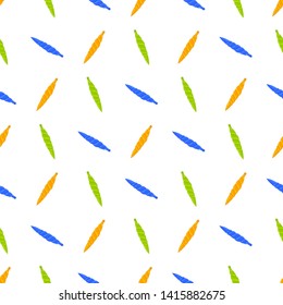 Seamless pattern with orange, blue and green christmas spiral toys on white background. Holiday christmas toys for fir tree. Vector illustration for design, web, wrapping paper, fabric, wallpaper.