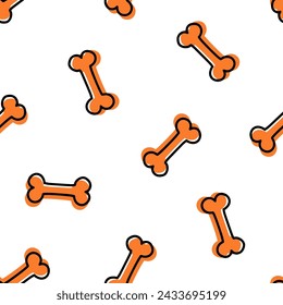 Seamless pattern with orange bones and black outline