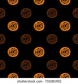 Seamless pattern orange and brown polka dot on black background, Ball pencil strokes style, vector illustration