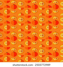 Seamless pattern with Orange buttercup squash. Winter squash. Fruit and vegetables. Flat style. Isolated vector illustration.