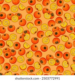 Seamless pattern with Orange buttercup squash. Winter squash. Cucurbita maxima. Vegetables. Isolated vector illustration.