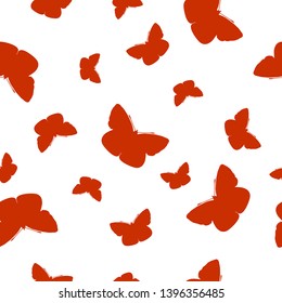 Seamless pattern orange Butterflies isolated on white background. Simple butterfly flying print for fabric textile, wall paper, banner. Vector design eps 10