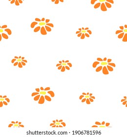 Flores de caléndula anaranjadas sin foco aisladas en fondo blanco. Dibujado con estampado floral de verano, estilo femenino. Niños simples adorno brillante, diseño vectorial eps 10