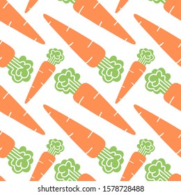 Seamless pattern orange carrot on white background. Veg illustration. Carrot, vegetable, food. Hand drawn. Healthy food. For decoration textiles, packaging, fabric, Wallpaper, paper.