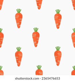 Patrón sin foco con zanahoria naranja sobre ilustración vectorial de fondo blanco.