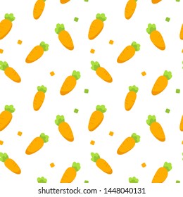 Seamless pattern with orange carrots. Cute vegetables wallpaper background. Vector Illustration.