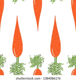 Seamless pattern of orange carrots on white background. Vector