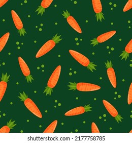 Seamless pattern with orange carrots. Vector illustration for fabrics, textures, wallpapers, posters, cards. Editable elements.