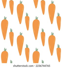 Seamless pattern with orange carrots. Veggy fon.