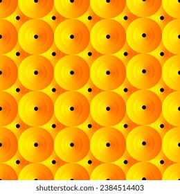 Seamless pattern with orange circles on yellow background. Vector illustration.