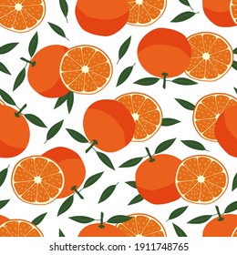Seamless pattern with orange. Citrus fruit. Healthy natural food with vitamins. Drawn by hands. Organic and eco. This is a background for printing on fabric and textiles and wallpapers.