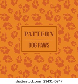 Seamless pattern - Orange color  prints with messy dog paws. Creative monochrome backdrop with regular animal footprints