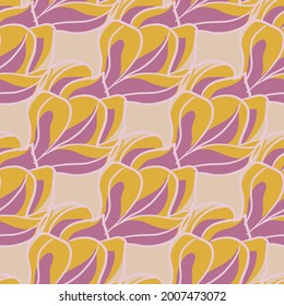 Seamless pattern with orange contoured magnolia flowers print. Flat vector print for textile, fabric, giftwrap, wallpapers. Endless illustration.