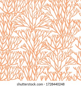 Seamless pattern of orange coral seaweeds silhouettes flat vector illustration on white background