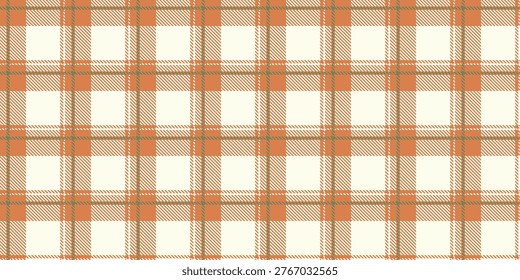 Seamless pattern orange cream plaid tartan with diagonal hatch lines, retro autumn gingham textile background, rustic kitchen tablecloth fabric print, holiday packaging, wallpaper wrapping paper decor