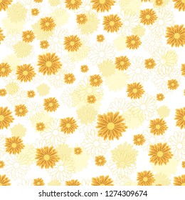 Seamless pattern with orange daisy flowers on white background 