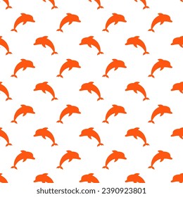 Seamless pattern with orange dolphin
