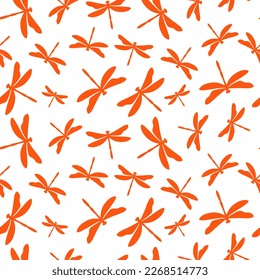 Seamless pattern with orange dragonfly