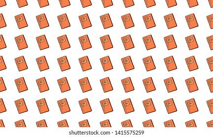 Seamless pattern of orange exercise books on white background. Vector.