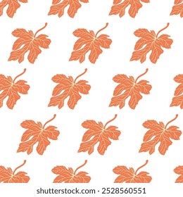 Seamless pattern with orange fig leaves on a white background