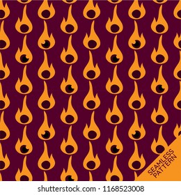 Seamless pattern of orange fire on purple background for abstract Halloween night.
