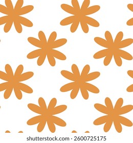 Seamless Pattern of Orange Floral Shapes on White Background. A seamless vector illustration featuring orange floral elements arranged in a repetitive pattern, ideal for backgrounds, textiles