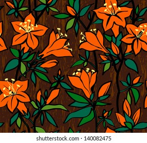 Seamless pattern with orange flowers of an azalea