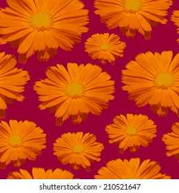 Seamless pattern with orange flowers. Floral background. Artwork for textiles, fabrics, souvenirs, packaging and greeting cards.