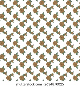 Seamless Pattern of Orange Flowers with Green Leaves on White Background